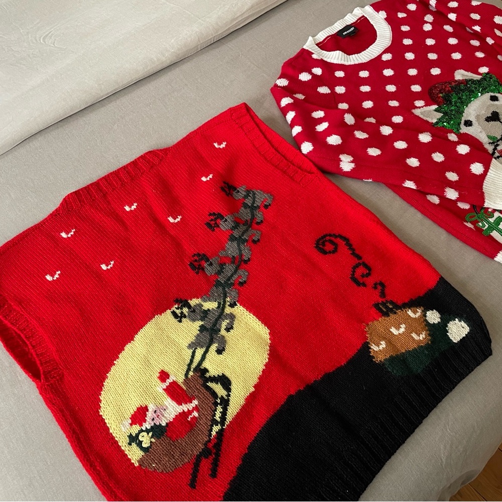 Berek Red hand vintage  Knit Sweater Vest and Joe boxer Christmas sweater lot
